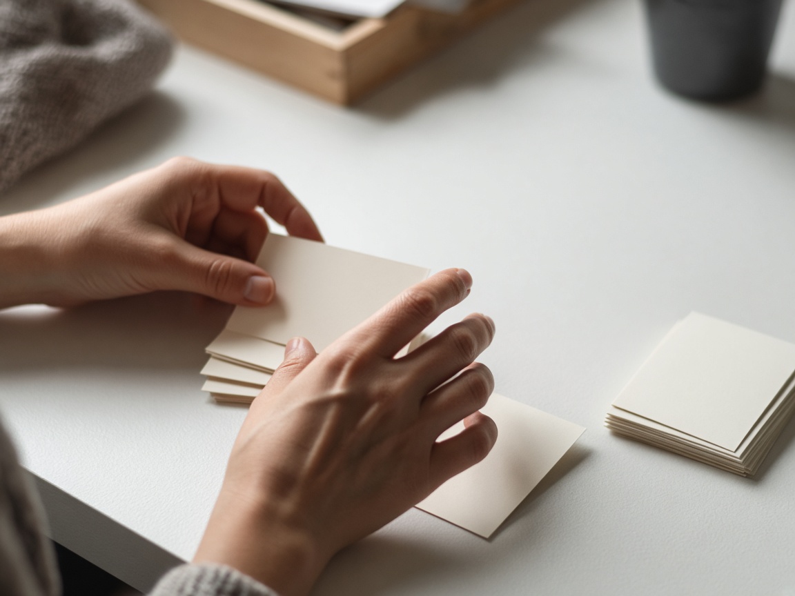 Hands arranging blank cards