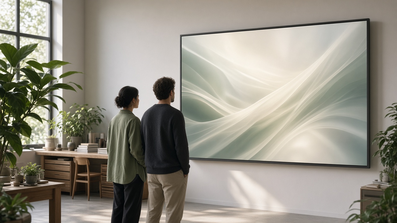 Two people looking at an abstract display